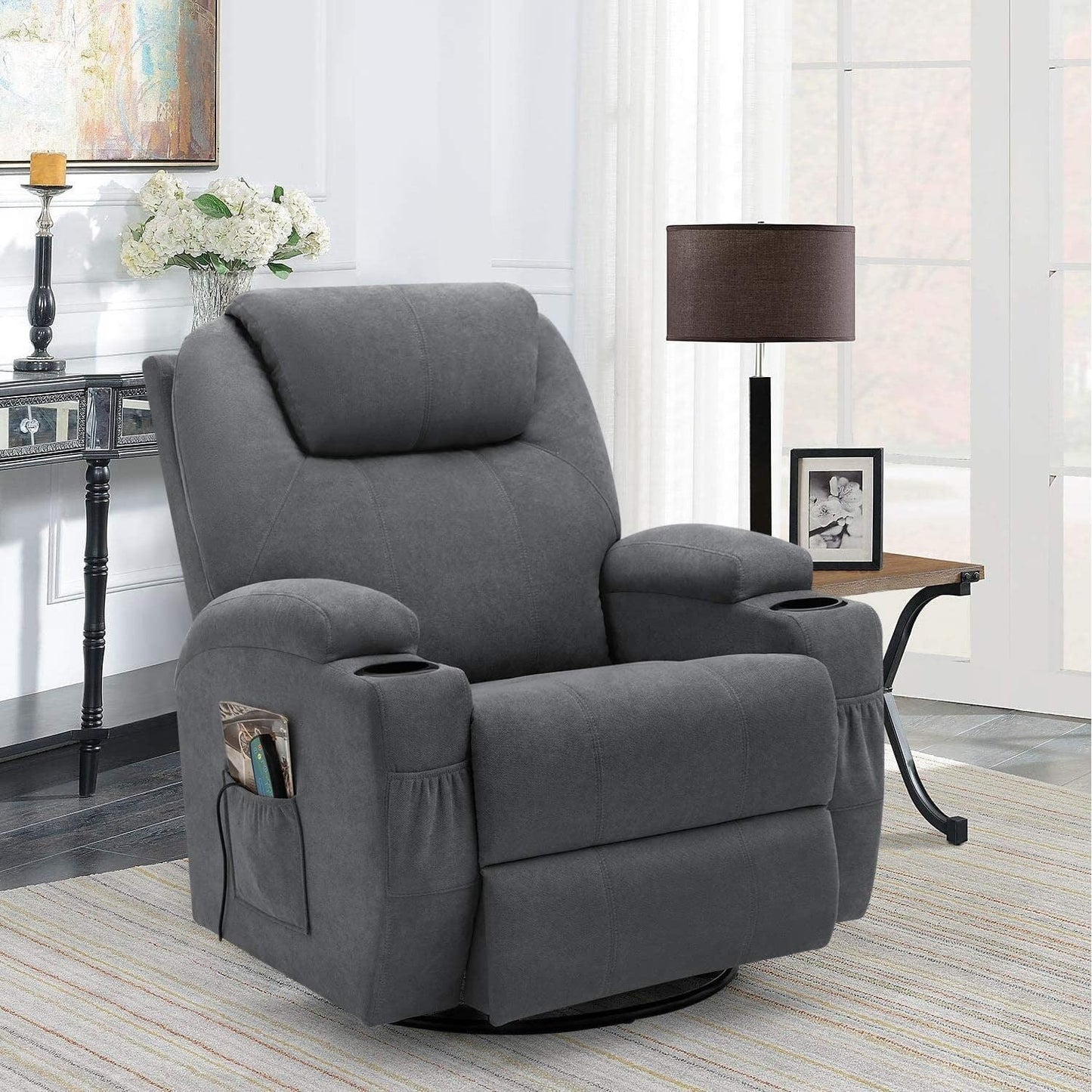 Fauteuil inclinable chauffant et massant rotatif Furniwell en tissu avec fonction tourbillon