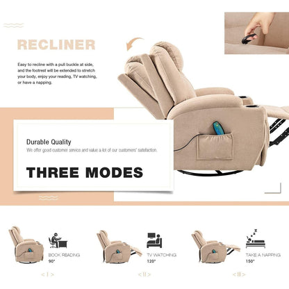 Fauteuil inclinable chauffant et massant rotatif Furniwell en tissu avec fonction tourbillon