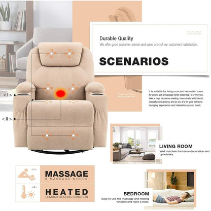 Fauteuil inclinable chauffant et massant rotatif Furniwell en tissu avec fonction tourbillon