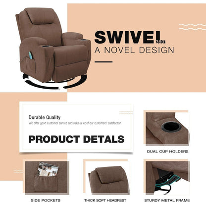 Fauteuil inclinable chauffant et massant rotatif Furniwell en tissu avec fonction tourbillon