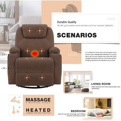 Fauteuil inclinable chauffant et massant rotatif Furniwell en tissu avec fonction tourbillon