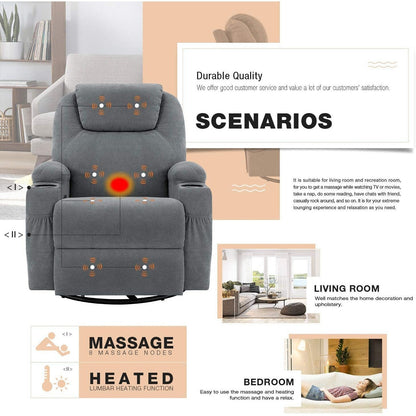Fauteuil inclinable chauffant et massant rotatif Furniwell en tissu avec fonction tourbillon