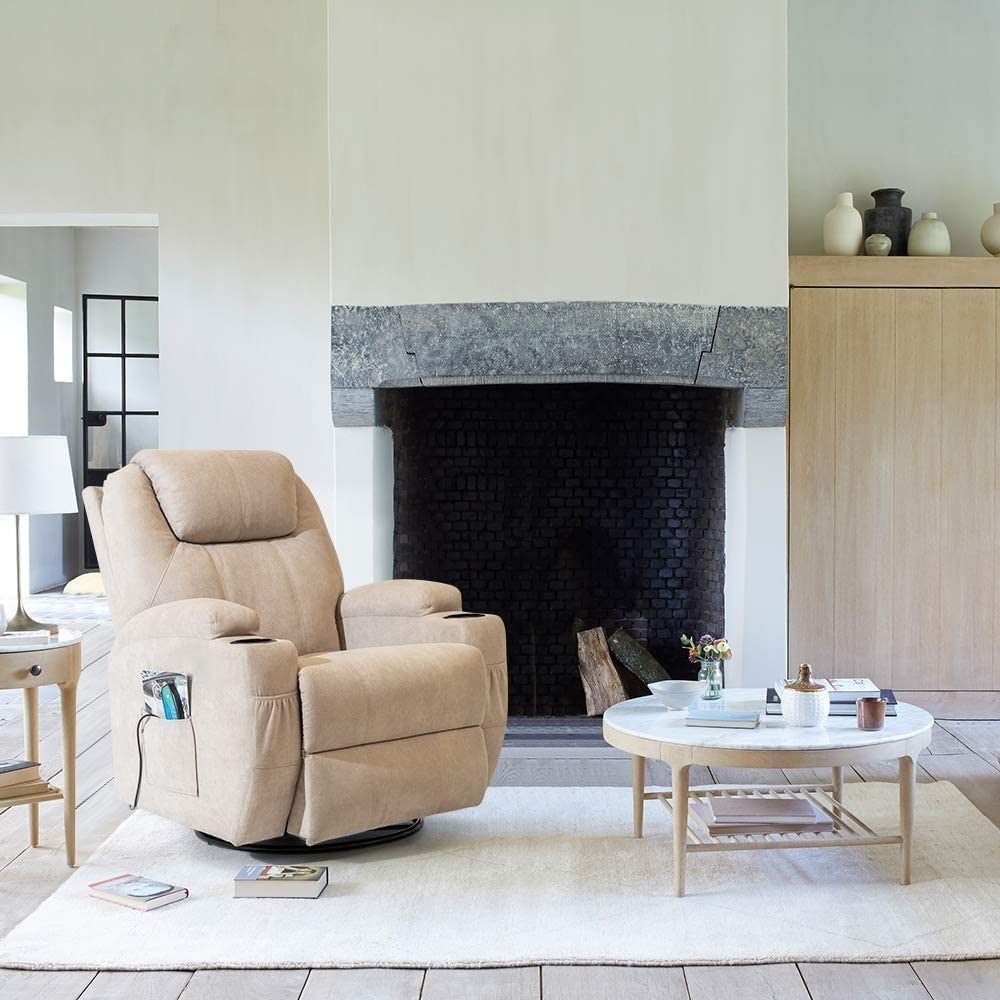 Fauteuil inclinable chauffant et massant rotatif Furniwell en tissu avec fonction tourbillon