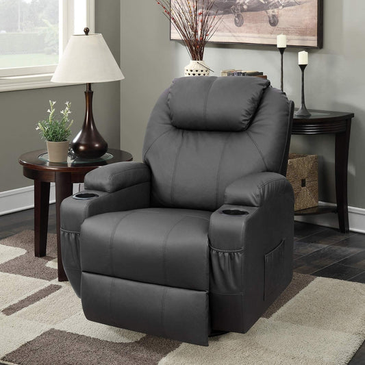 Fauteuil inclinable chauffant et rotatif Furniwell en cuir PU avec fonction tourbillon