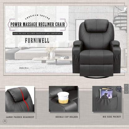 Fauteuil inclinable chauffant et rotatif Furniwell en cuir PU avec fonction tourbillon