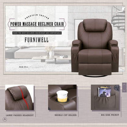Fauteuil inclinable chauffant et rotatif Furniwell en cuir PU avec fonction tourbillon