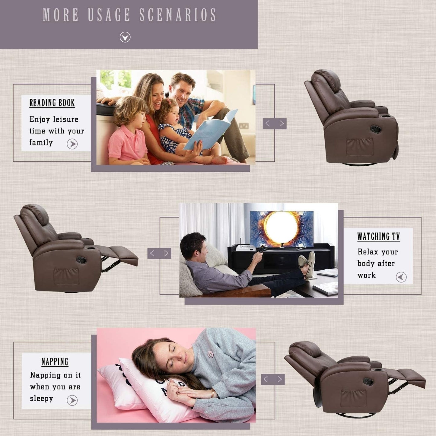 Fauteuil inclinable chauffant et rotatif Furniwell en cuir PU avec fonction tourbillon