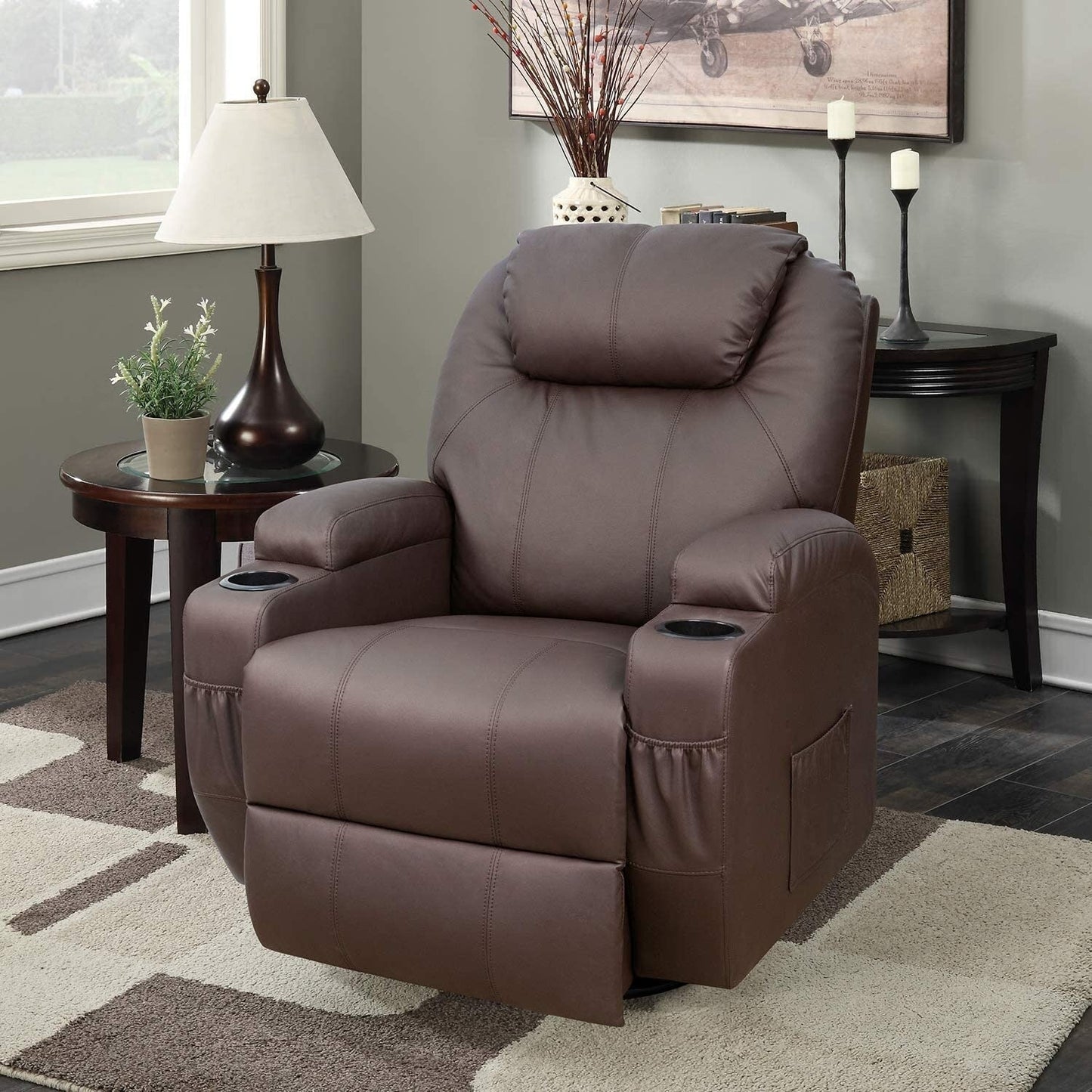 Fauteuil inclinable chauffant et rotatif Furniwell en cuir PU avec fonction tourbillon