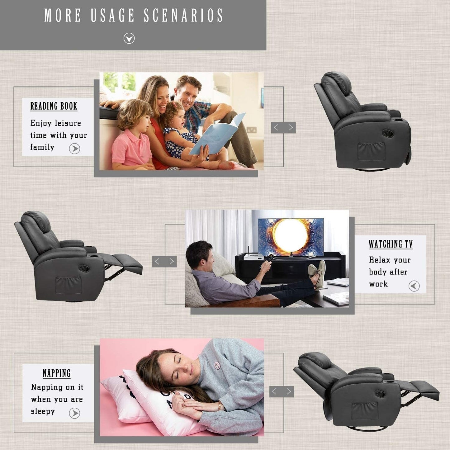 Fauteuil inclinable chauffant et rotatif Furniwell en cuir PU avec fonction tourbillon