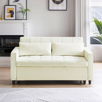 Canapé convertible en velours de 55 pouces, canapé futon 3 en 1 avec lit gigogne, dossier réglable, table d'appoint et 2 coussins lombaires