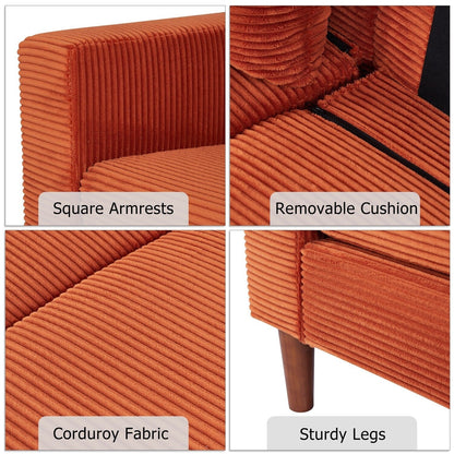 74 canapés pour le salon, canapés causeuse en velours côtelé, petit canapé avec 2 coussins, canapé facile à monter pour les petits espaces