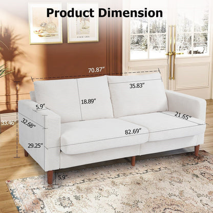 74 canapés pour le salon, canapés causeuse en velours côtelé, petit canapé avec 2 coussins, canapé facile à monter pour les petits espaces