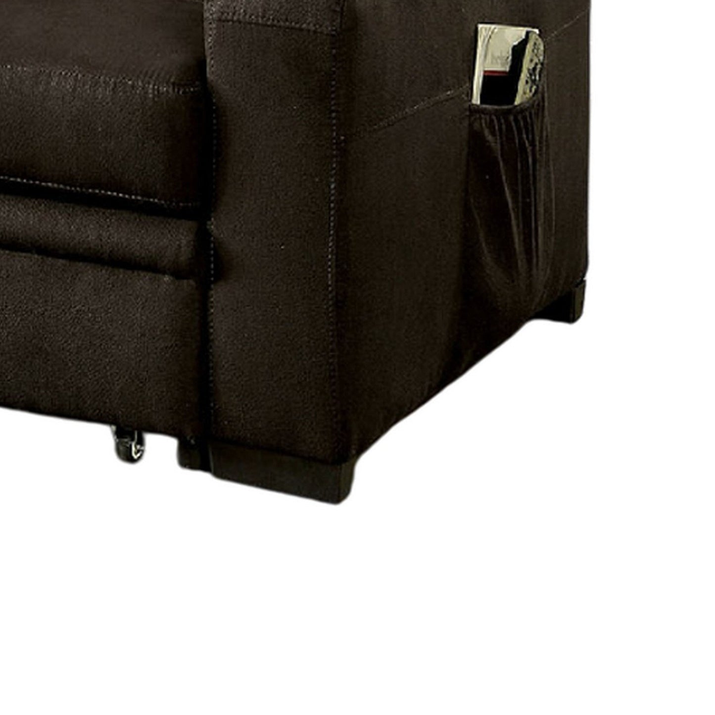 Canapé futon, revêtement en tissu marron, base coulissante, capitonnage à boutons