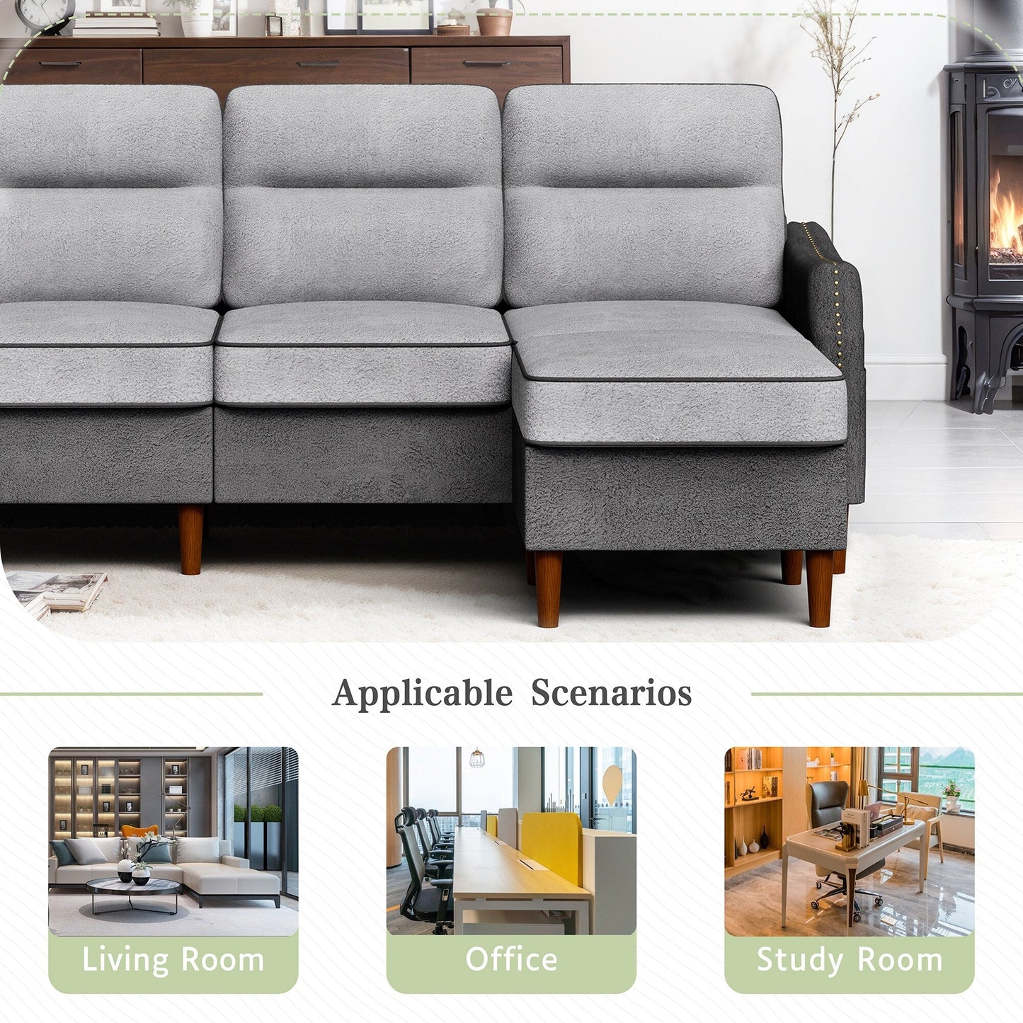 Canapé en L Futzca 78 pouces avec pouf et sac de rangement latéral