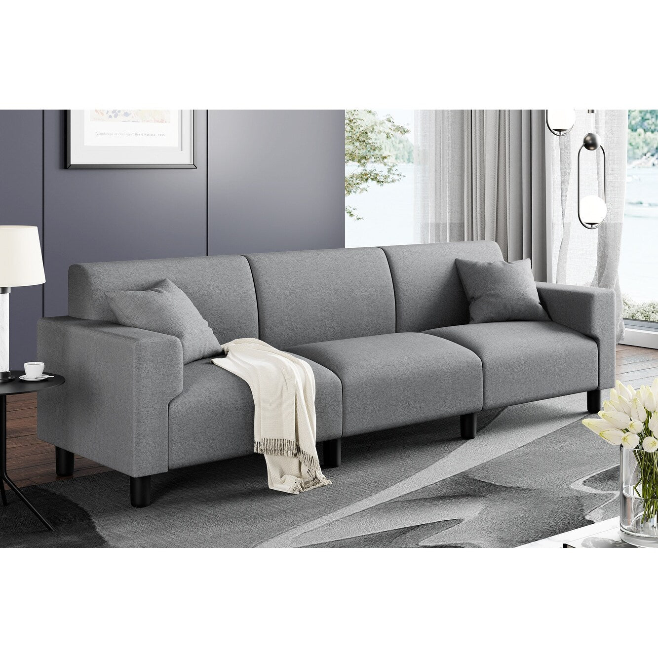 Canapé-lit Futzca 94'', canapé 3 places moderne avec deux oreillers