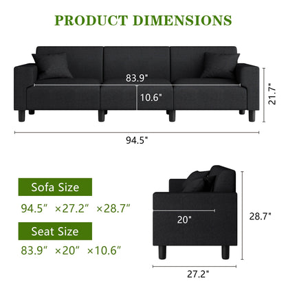 Canapé-lit Futzca 94'', canapé 3 places moderne avec deux oreillers