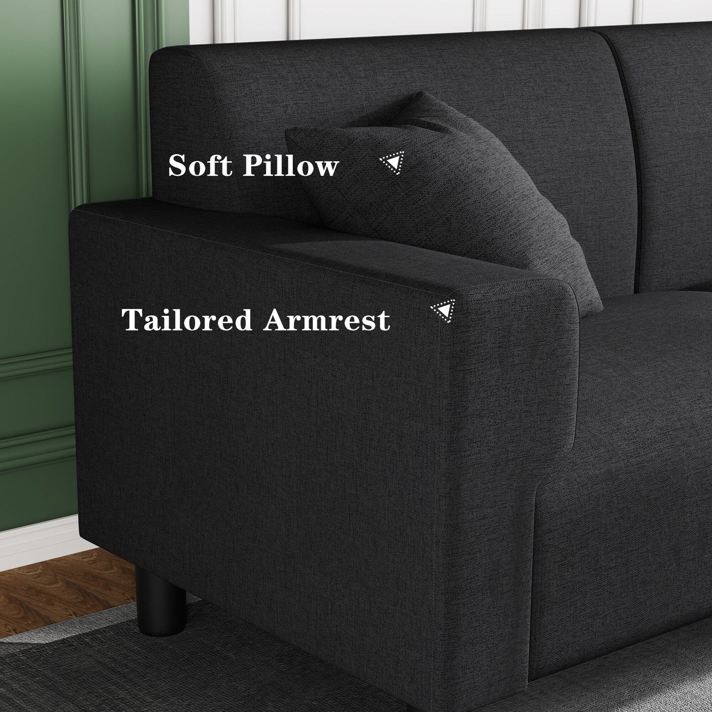 Canapé-lit Futzca 94'', canapé 3 places moderne avec deux oreillers