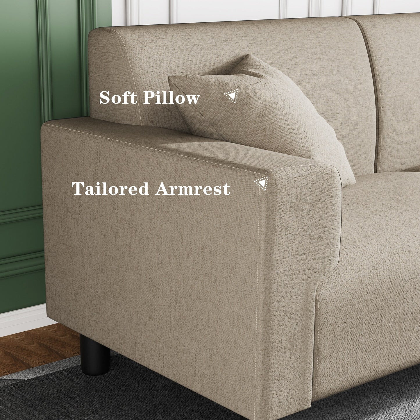 Canapé-lit Futzca 94'', canapé 3 places moderne avec deux oreillers