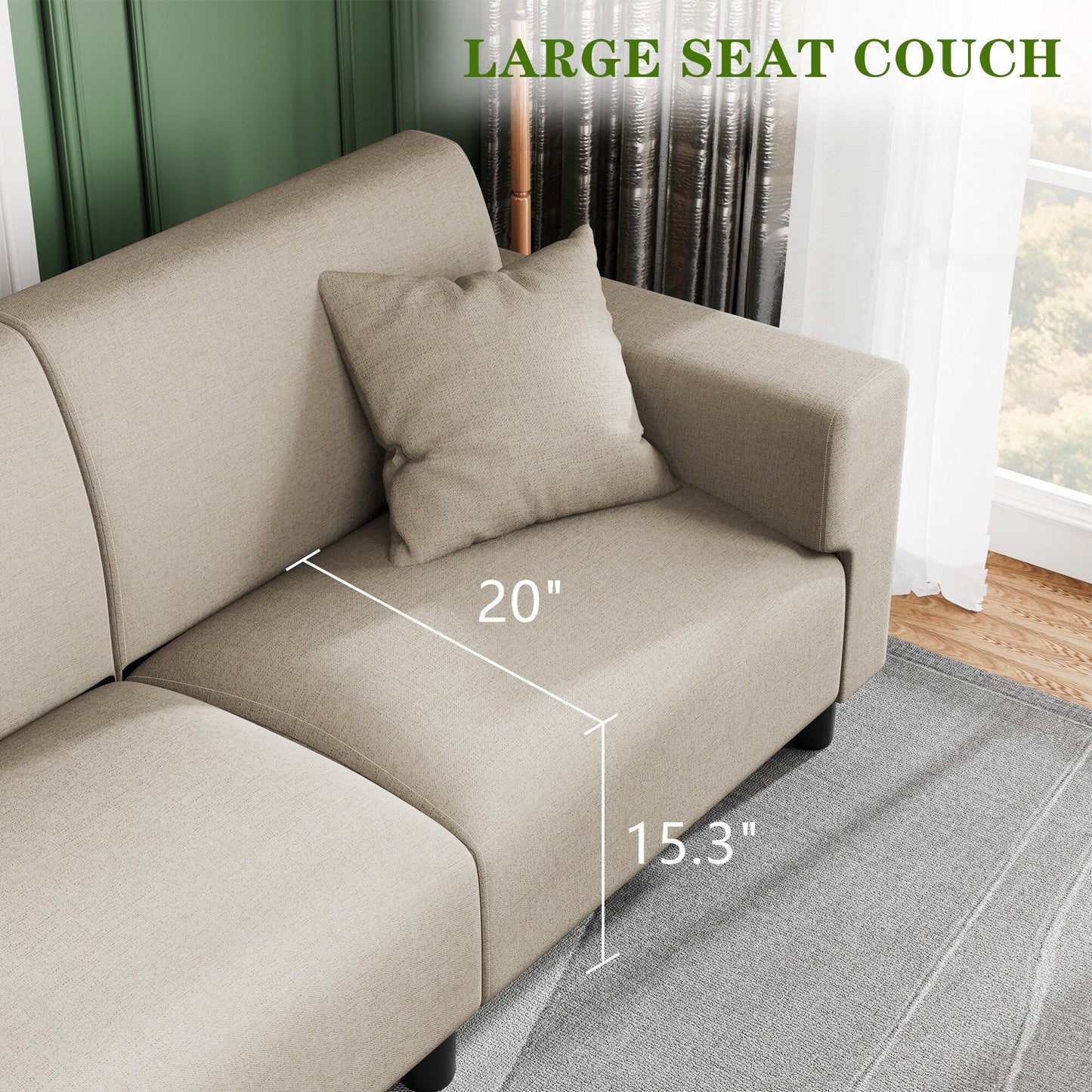 Canapé-lit Futzca 94'', canapé 3 places moderne avec deux oreillers