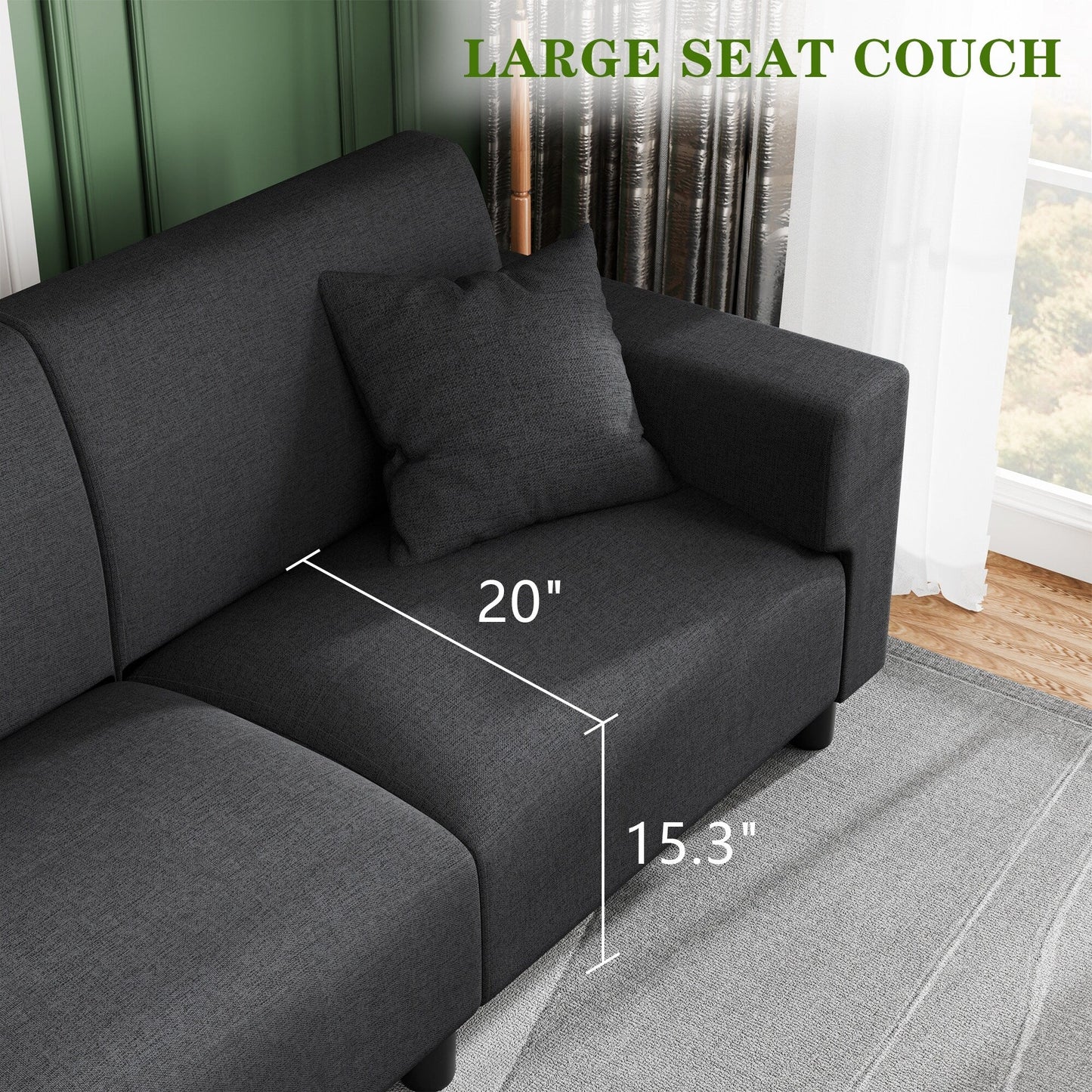 Canapé-lit Futzca 94'', canapé 3 places moderne avec deux oreillers