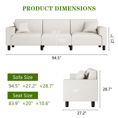 Canapé-lit Futzca 94'', canapé 3 places moderne avec deux oreillers