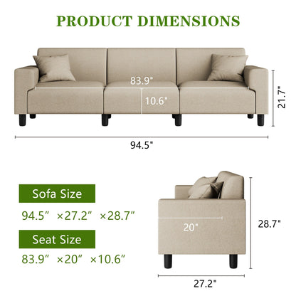 Canapé-lit Futzca 94'', canapé 3 places moderne avec deux oreillers