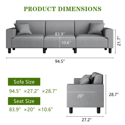 Canapé-lit Futzca 94'', canapé 3 places moderne avec deux oreillers