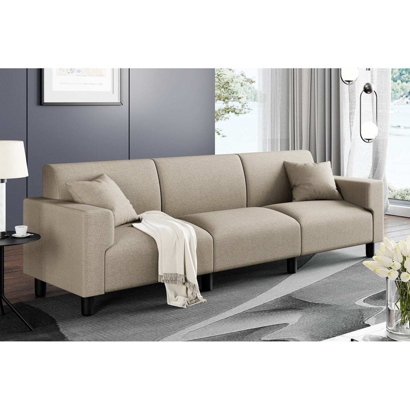 Canapé-lit Futzca 94'', canapé 3 places moderne avec deux oreillers