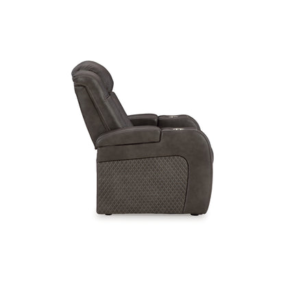 Fauteuil inclinable électrique à LED Fynne, porte-gobelet, port USB, similicuir gris