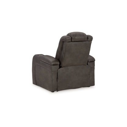 Fauteuil inclinable électrique à LED Fynne, porte-gobelet, port USB, similicuir gris