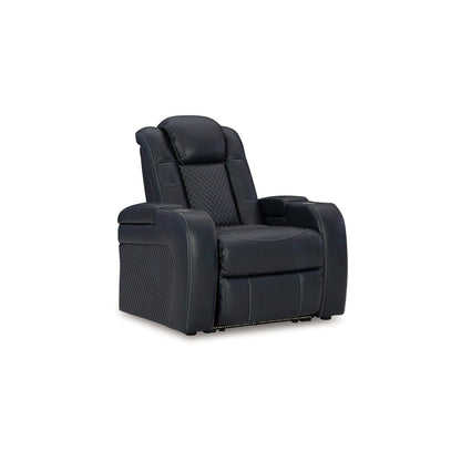 Fauteuil inclinable électrique à LED Fynne, port USB, similicuir bleu saphir