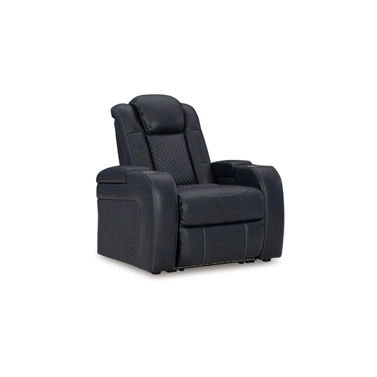 Fauteuil inclinable électrique à LED Fynne, port USB, similicuir bleu saphir