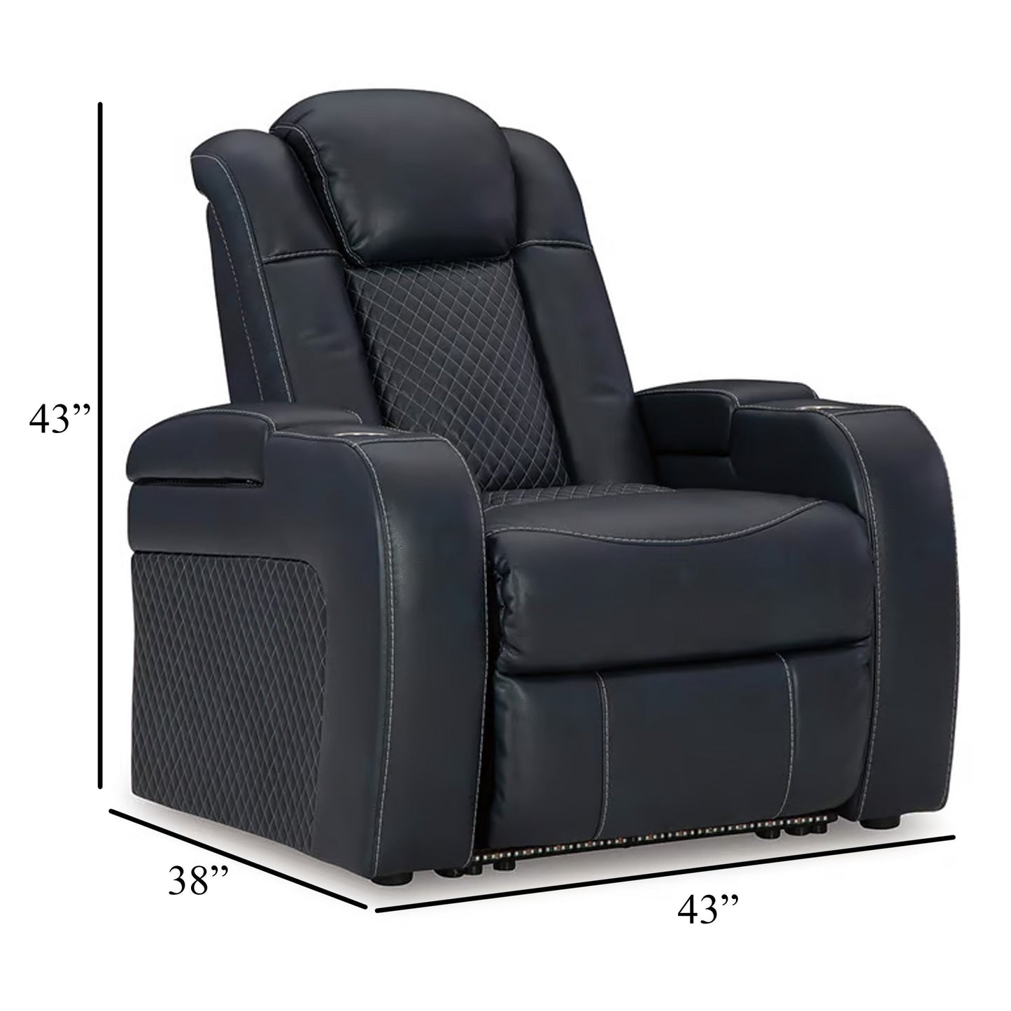 Fauteuil inclinable électrique à LED Fynne, port USB, similicuir bleu saphir