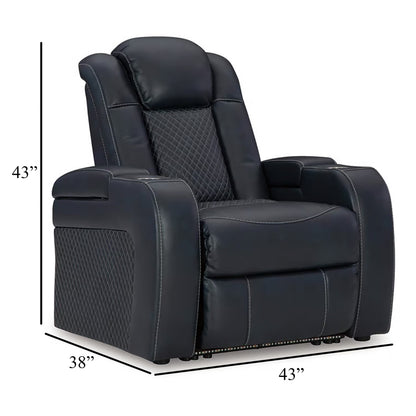 Fauteuil inclinable électrique à LED Fynne, port USB, similicuir bleu saphir