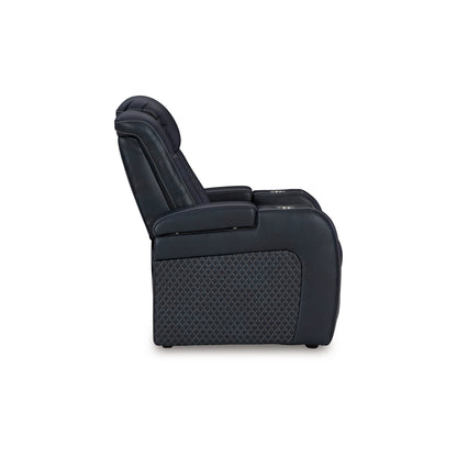 Fauteuil inclinable électrique à LED Fynne, port USB, similicuir bleu saphir