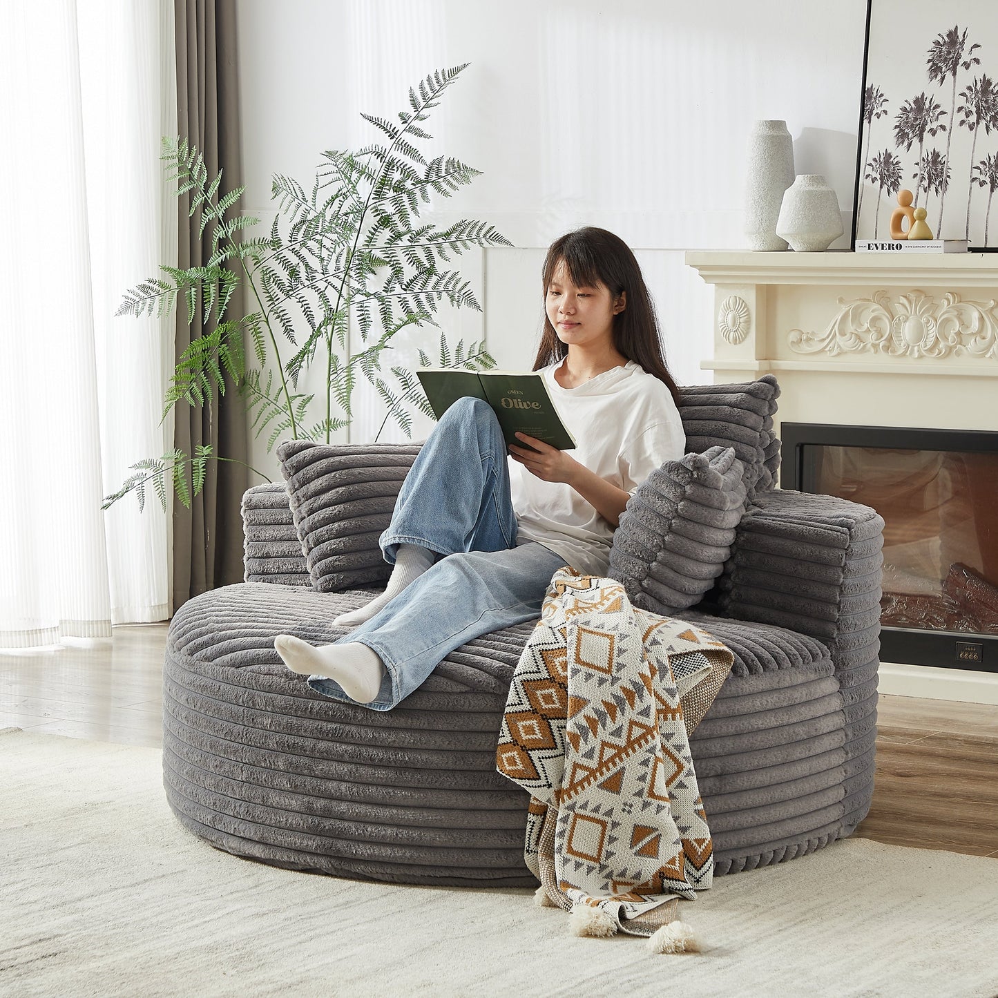 GDFStudio - Canapé simple inclinable en velours côtelé Emberwood