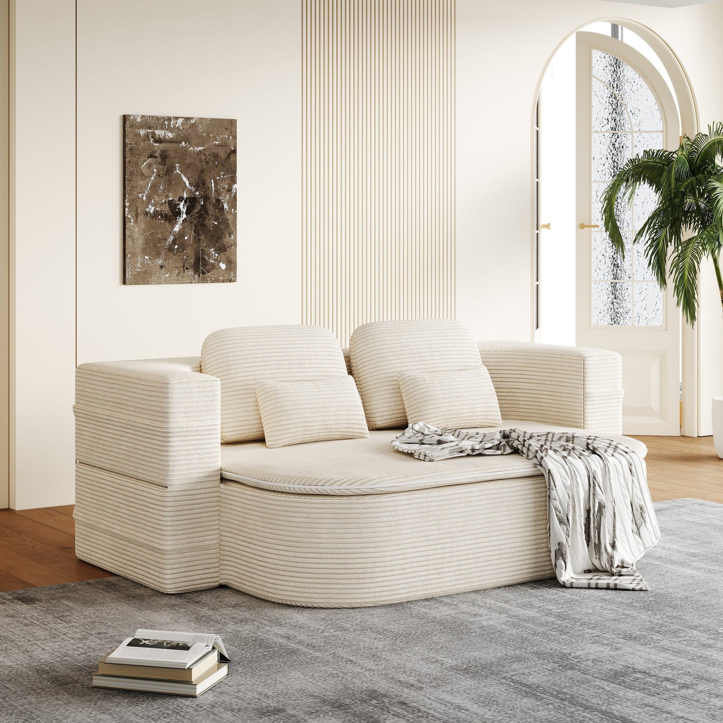GDFStudio - Canapé-lit pliable Lysander en velours côtelé avec couverture multifonctionnelle