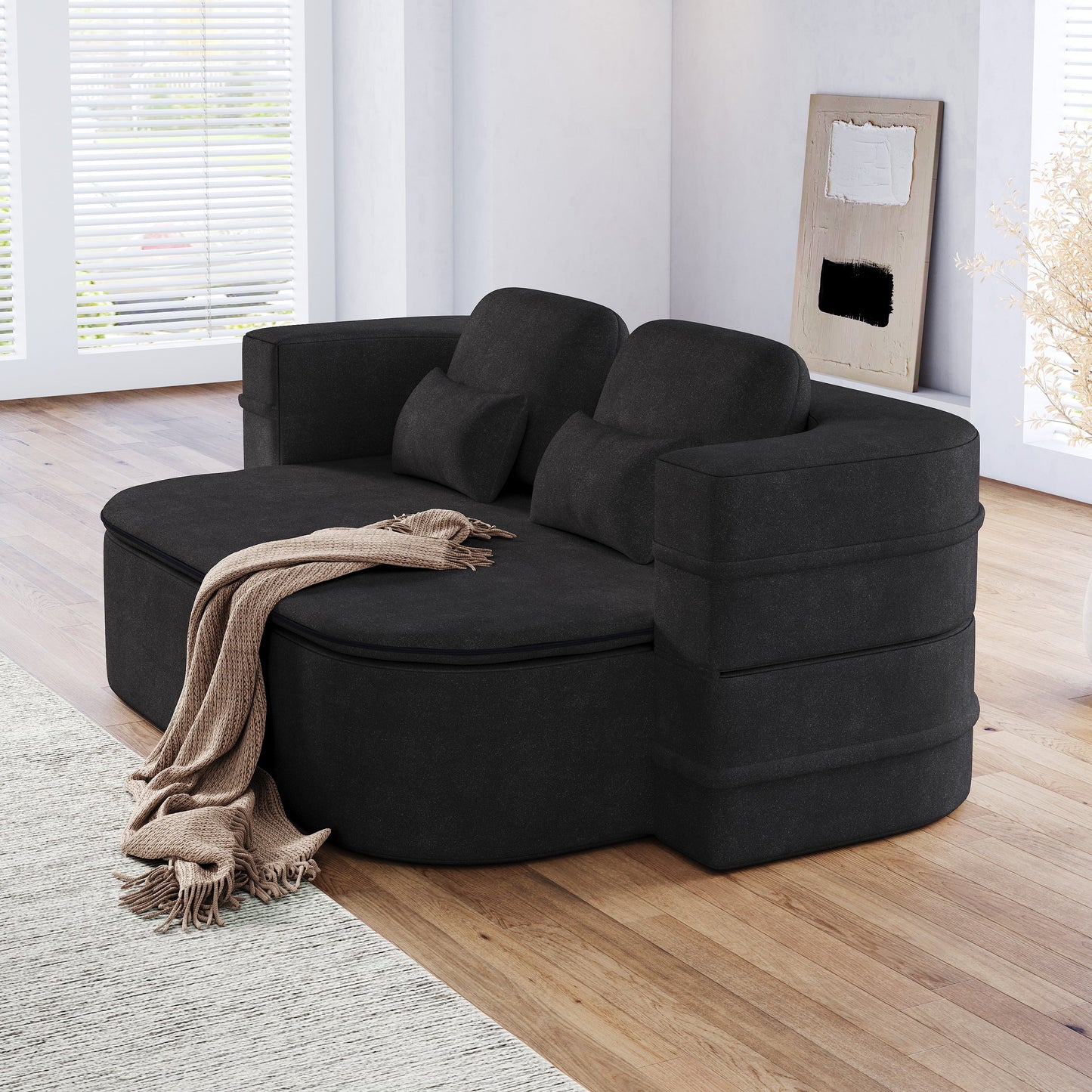 GDFStudio - Canapé-lit pliable Willoughby en chenille avec couverture multifonctionnelle