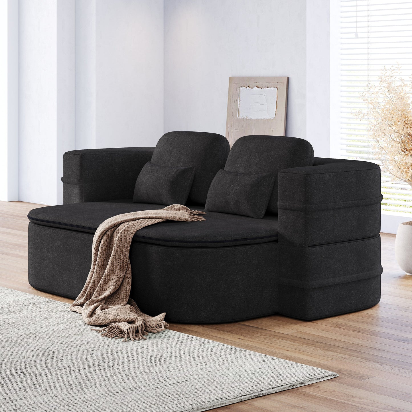 GDFStudio - Canapé-lit pliable Willoughby en chenille avec couverture multifonctionnelle