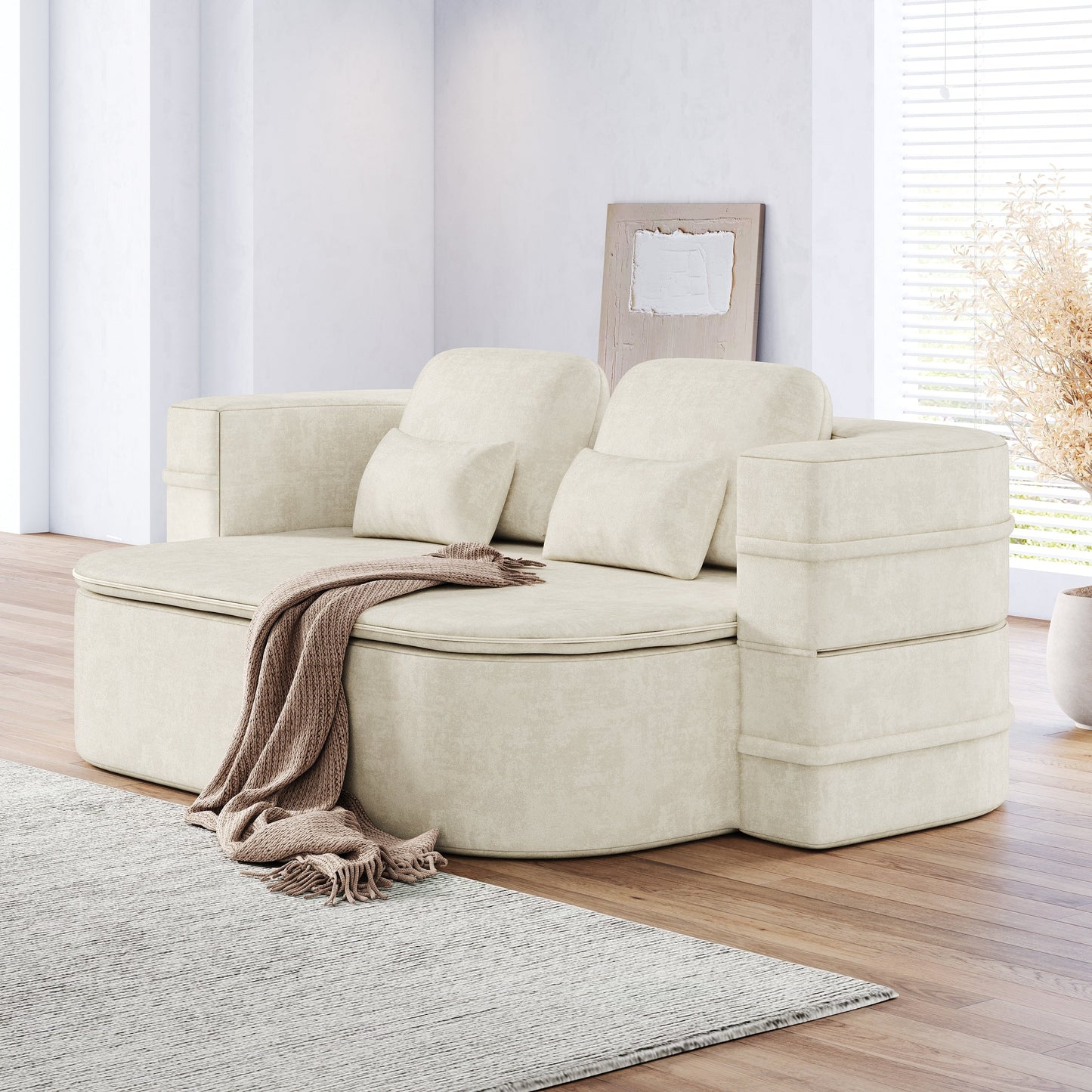 GDFStudio - Canapé-lit pliable Willoughby en chenille avec couverture multifonctionnelle