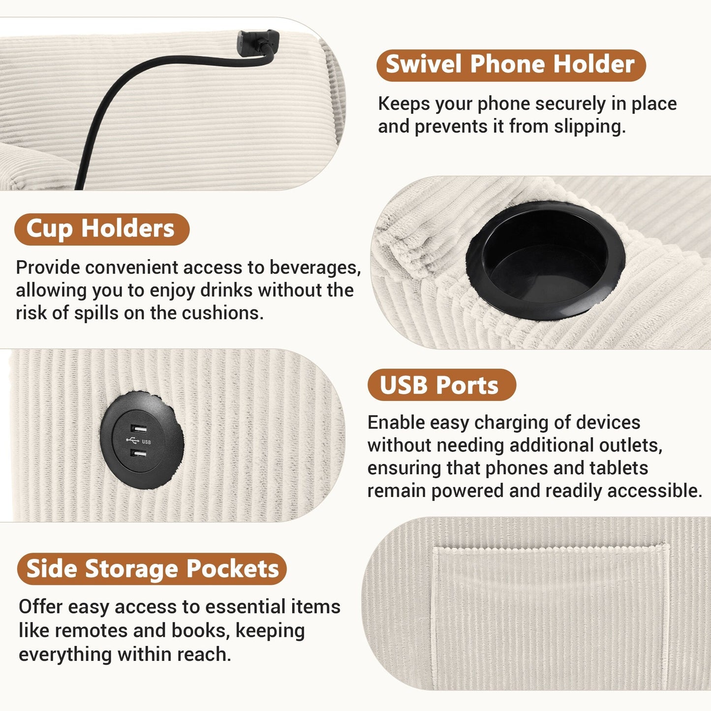 Canapé-lit convertible multifonctionnel en velours côtelé Emily de GDFStudio pour petits espaces