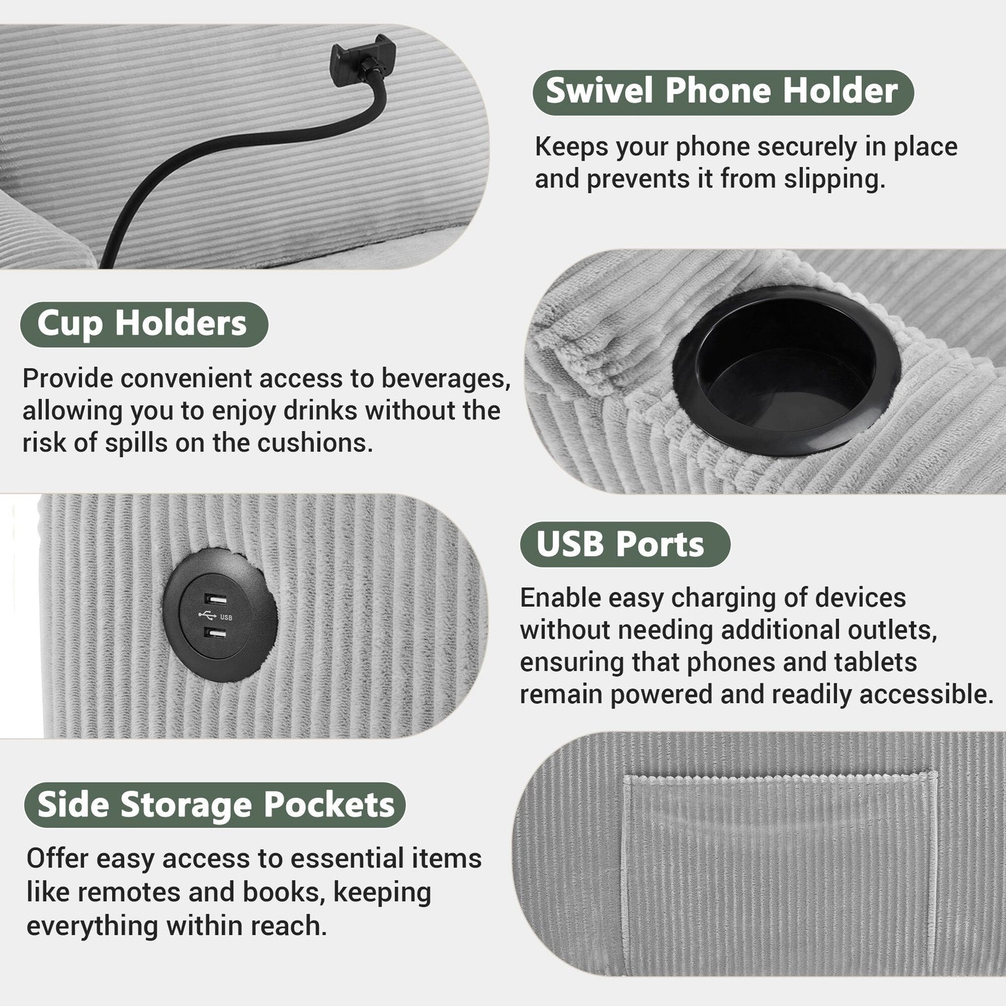 Canapé-lit convertible multifonctionnel en velours côtelé Emily de GDFStudio pour petits espaces