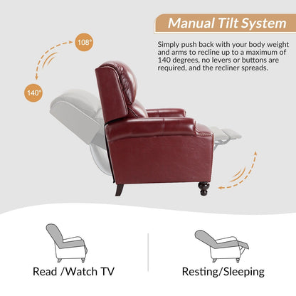 Ensemble de 2 fauteuils inclinables Gabriela en cuir véritable, style Mid-Century Modern, avec garniture cloutée, par HULALA HOME