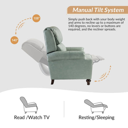 Ensemble de 2 fauteuils inclinables Gabriela en cuir véritable, style Mid-Century Modern, avec garniture cloutée, par HULALA HOME