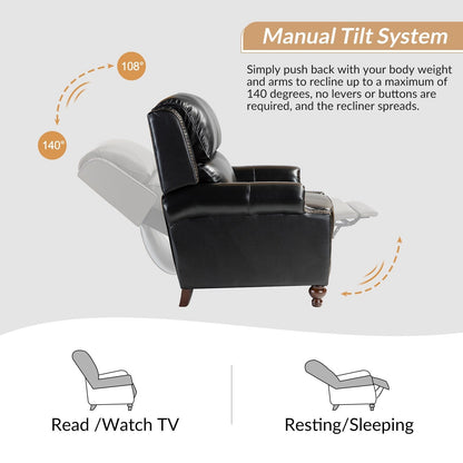 Ensemble de 2 fauteuils inclinables Gabriela en cuir véritable, style Mid-Century Modern, avec garniture cloutée, par HULALA HOME