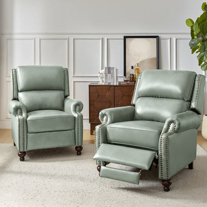 Ensemble de 2 fauteuils inclinables Gabriela en cuir véritable, style Mid-Century Modern, avec garniture cloutée, par HULALA HOME