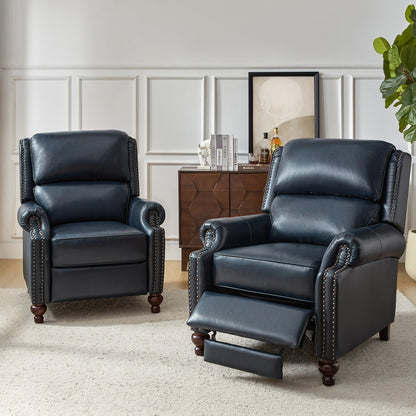 Ensemble de 2 fauteuils inclinables Gabriela en cuir véritable, style Mid-Century Modern, avec garniture cloutée, par HULALA HOME