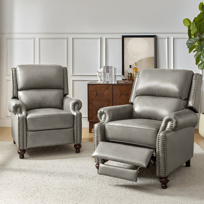 Ensemble de 2 fauteuils inclinables Gabriela en cuir véritable, style Mid-Century Modern, avec garniture cloutée, par HULALA HOME