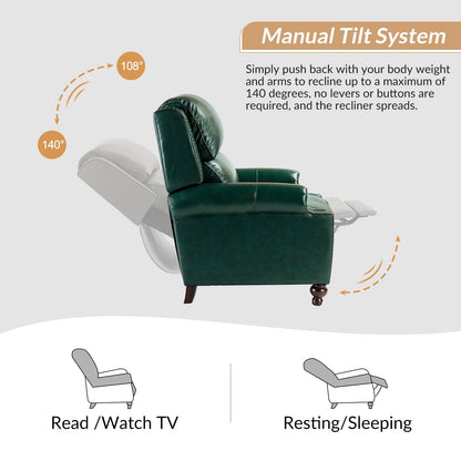 Ensemble de 2 fauteuils inclinables Gabriela en cuir véritable, style Mid-Century Modern, avec garniture cloutée, par HULALA HOME