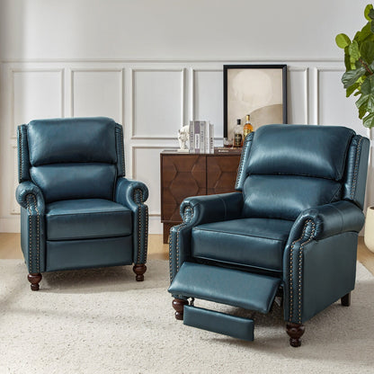 Ensemble de 2 fauteuils inclinables Gabriela en cuir véritable, style Mid-Century Modern, avec garniture cloutée, par HULALA HOME